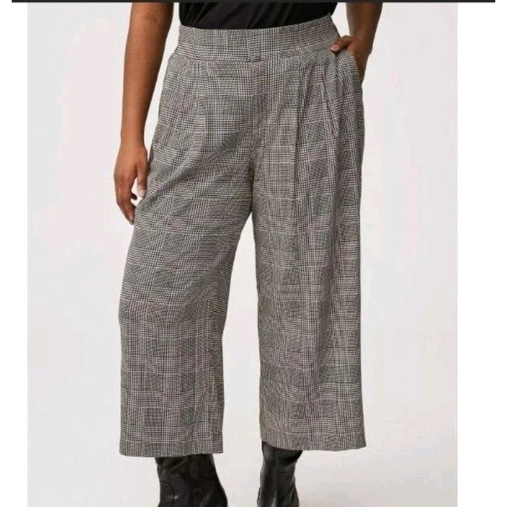 Torrid Wide Leg Pants Cropped Size 18 Brown Black Plaid Lightweight Women's NWT